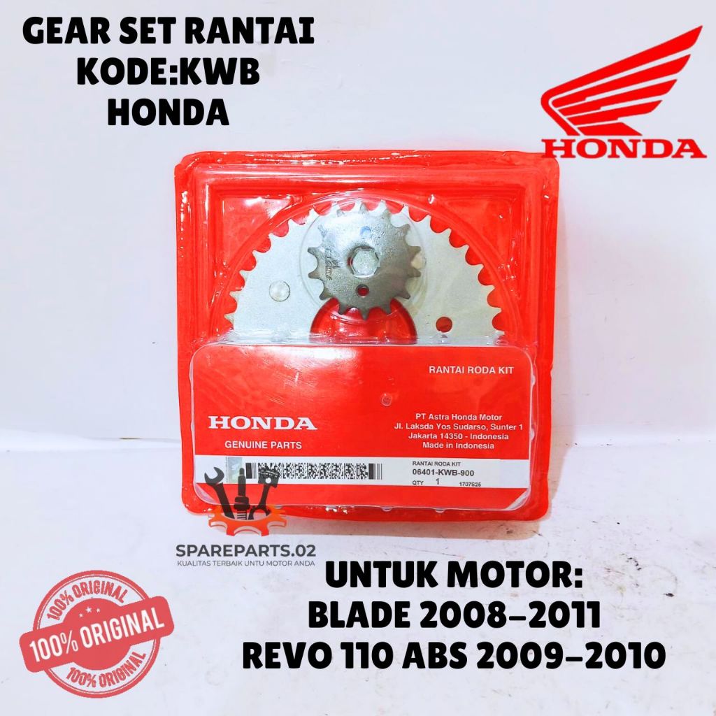 GEAR SET RANTAI ORIGINAL HONDA KODE KWB, GEAR SET RANTAI BLADE 2008-2011, REVO 110 ABS 2009-2010