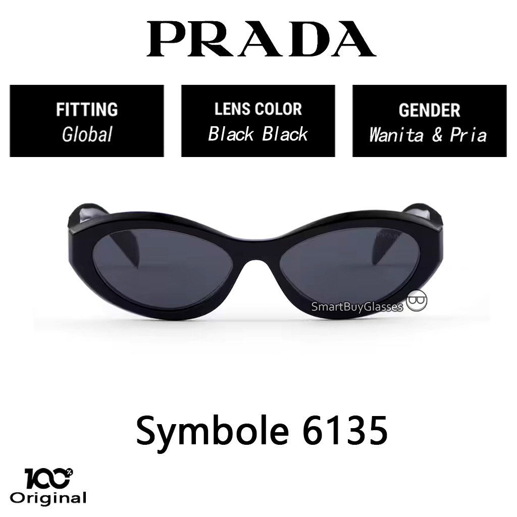 Prada Kacamata hitam Fashion Wanita 6135 Symbole UV400 Original 100% sunglasses pria Black men women