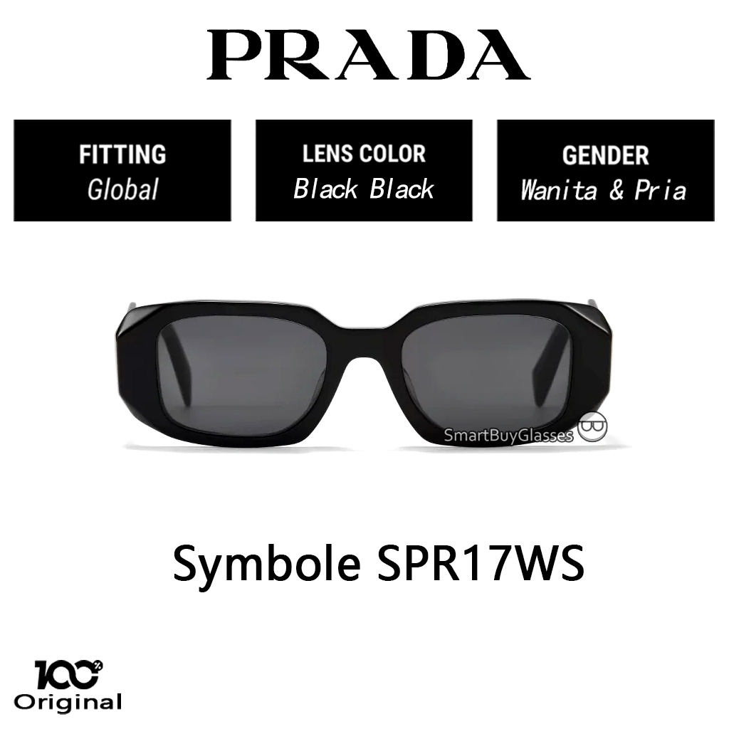 Prada Kacamata hitam Fashion Wanita SPR17WS Symbole Original 100% sunglasses pria Black men women uv