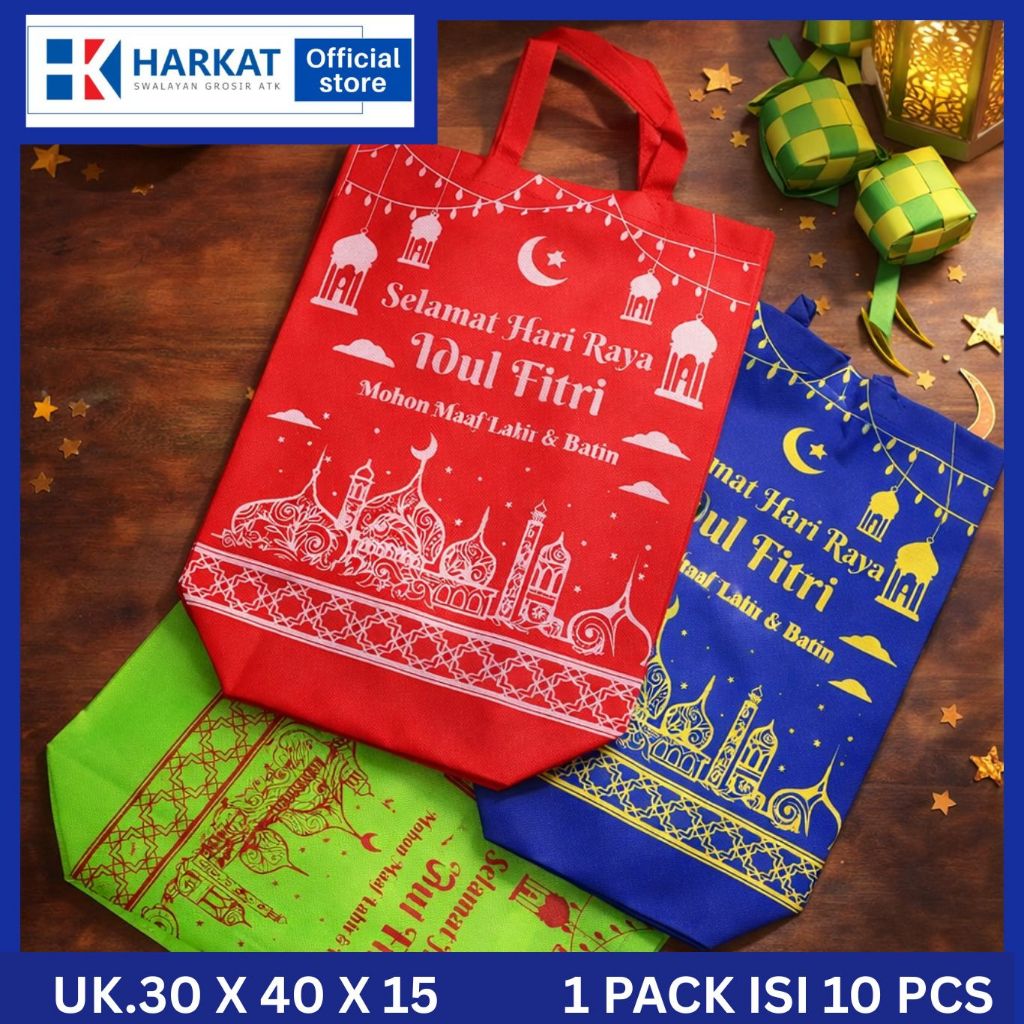(10 PCS) Tas Lebaran JUMBO Goodie Bag Handle Idul Fitri Ukuran 30Cm X 40CM X 15 Cm