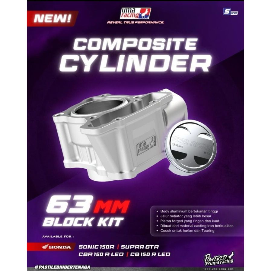 BLOK SEHER UMA RACING PISTON FORGED 63MM SONIC 150 - SUPRA GTR - CBR 150 R LED - CB 150 R LED ORIGIN