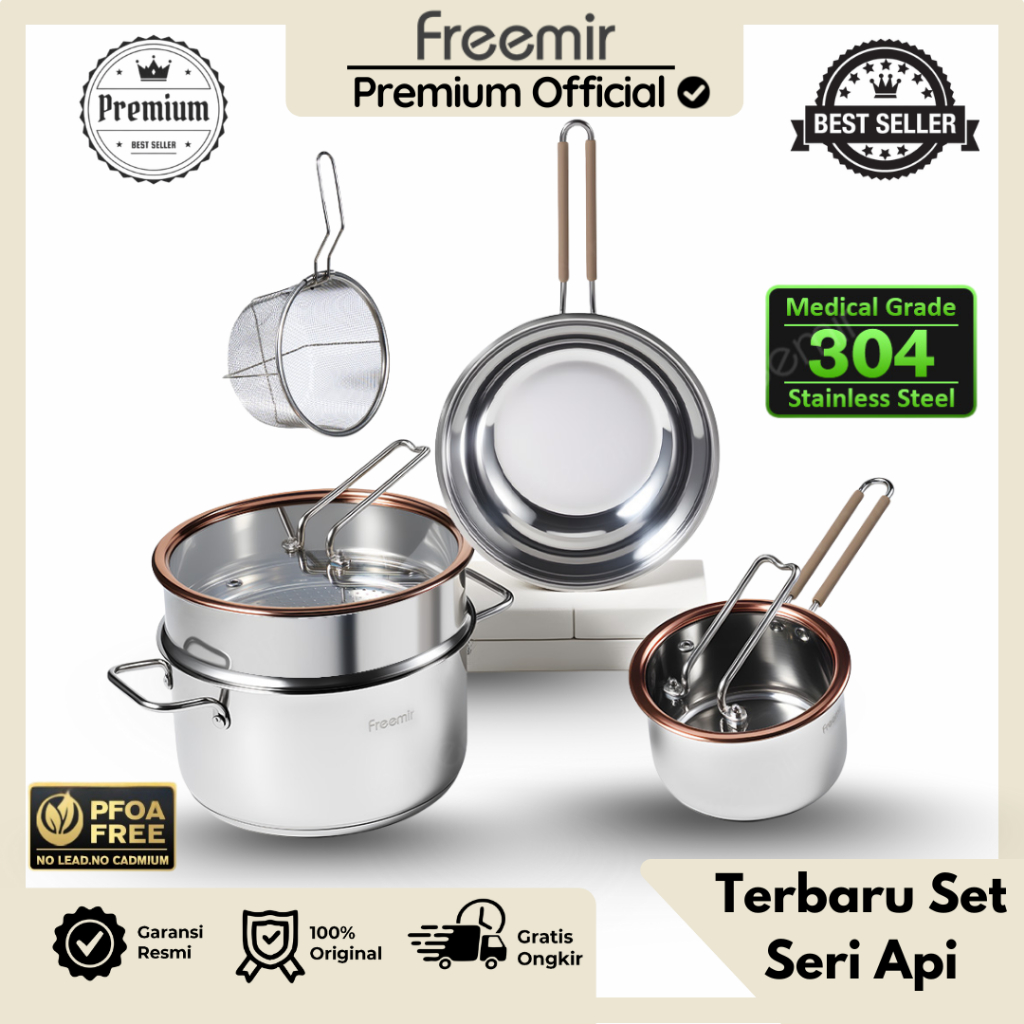 [PREMIUM] freemir Panci Set Seri Api Panci Stainless Steel Panci Anti Karat Serbaguna