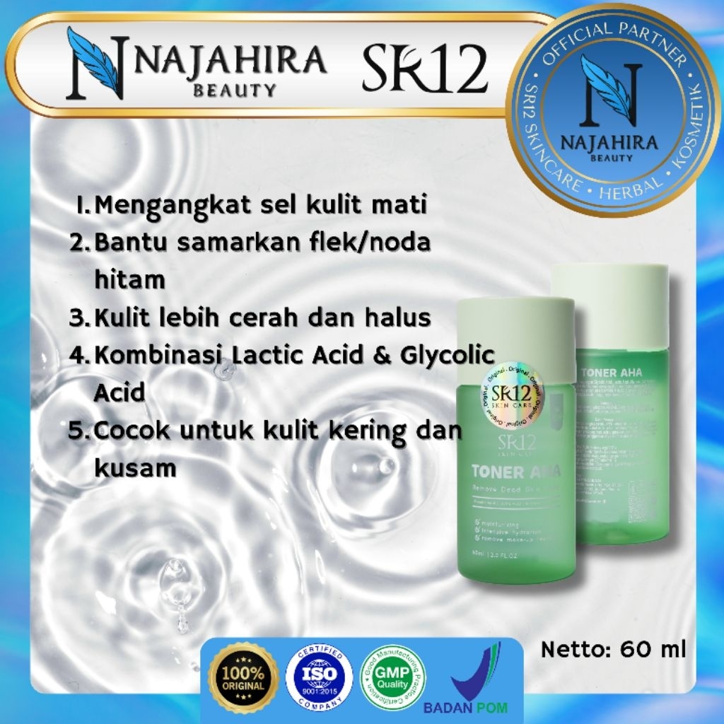 TONER AHA SR12 / EKSFOLIASI FLEK HITAM PADA WAJAH / MENGANGKAT SEL KULIT MATI PADA WAJAH / TONER EKS