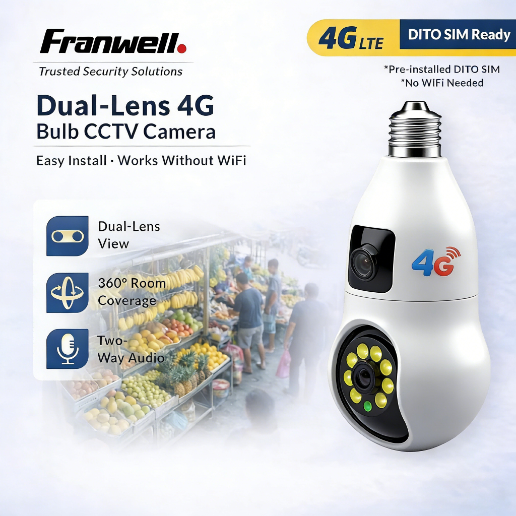 marsstoree - Franwell CCTV Kamera Lampu 4G Dual Lensa Tanpa WiFi Night Vision Warna Audio 2 Arah