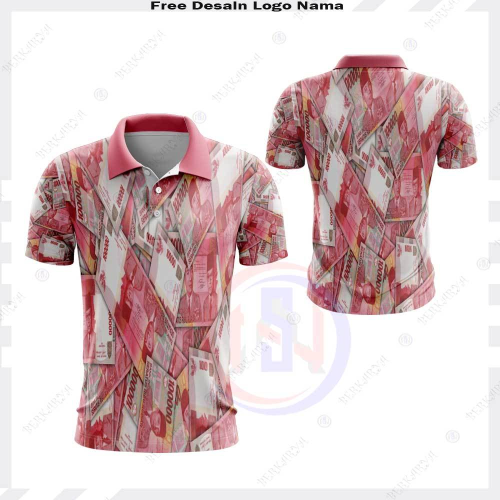 Baju Uang 100 Ribu Fullprinting / Kaos Polo Pria Jersey Unik Kaos Uang / Jersey uang Fullprint Keren