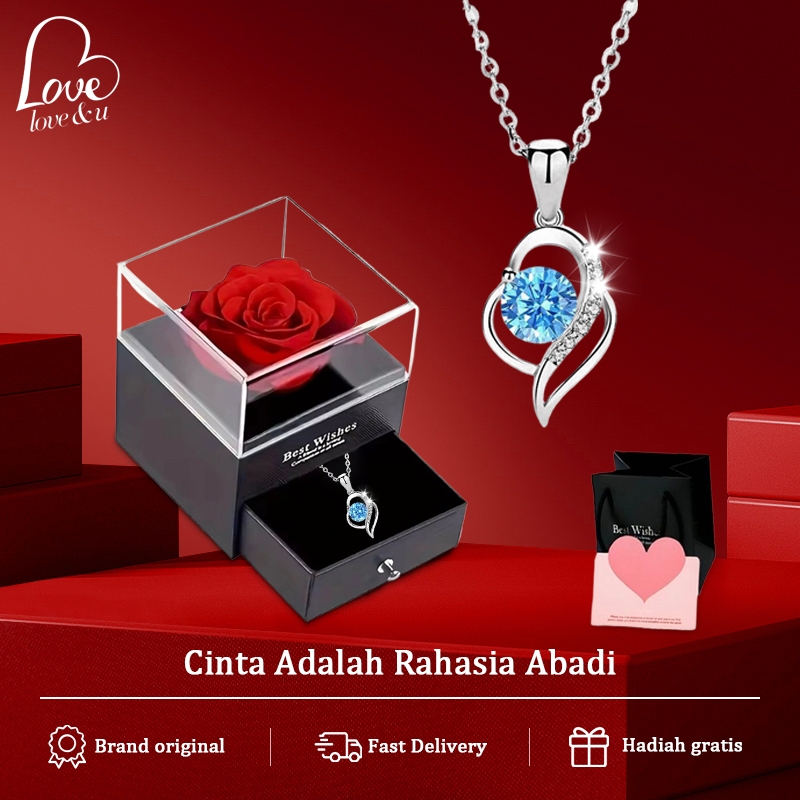 Love&u-Kalung Titanium Wanita | Kalung Perak Sterling | Kalung Berlian Perak Sterling 925/999