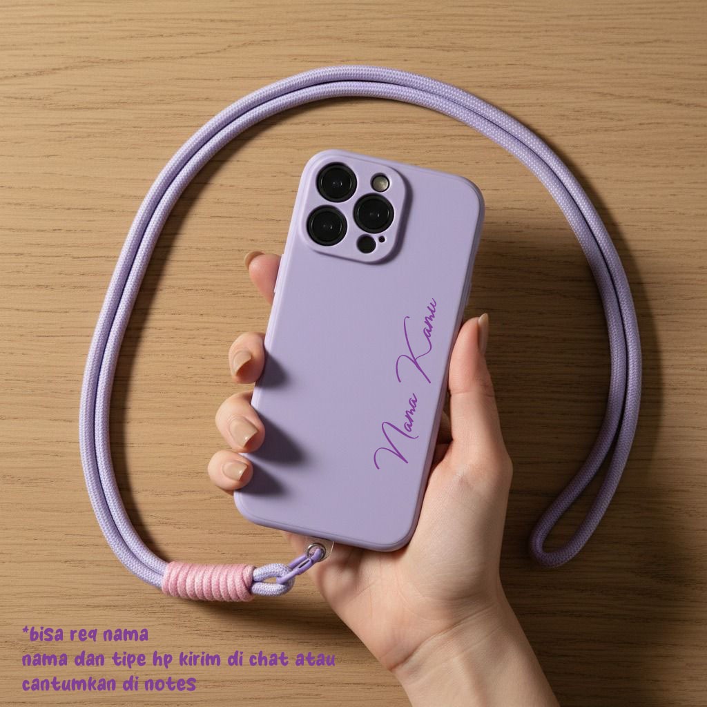 Custom Nama Kamu Softcase Macaron + Tali For Oppo A95 A16 A74 RENO 6 5 5F Vivo Y15S Y21 Y21S Y53S Y5