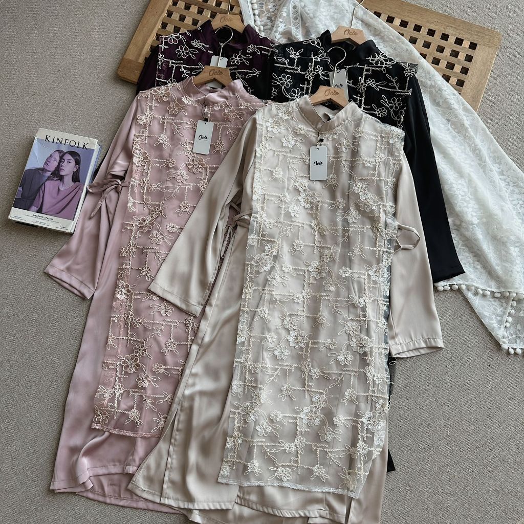 Oclo Ellenfie Dress Silk Lace Brocade Premium Lebaran Stylish Nyaman OCL01390