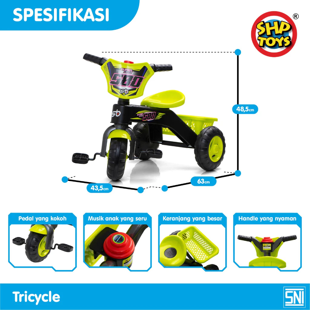 TRICYCLE SEPEDA GOWES ANAK SEPEDA SB 580 SHP TOYS WARNA HIJAU//shp 580 Mainan Sepeda Anak Roda Tiga 