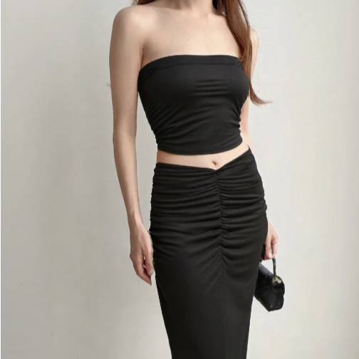 99kOUTLET One Set Tube Top Polos Strapless + Rok Bodycon Midi Twist 1702 (S/M/L/XL)