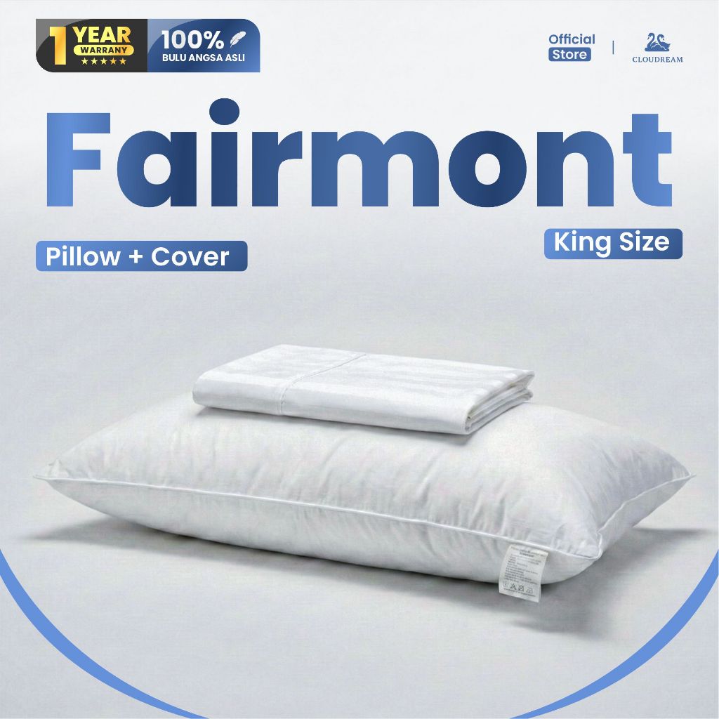 Cloudream Set Bantal Bulu Angsa Asli Hotel Bintang 5, Type King Fairmont (Medium) + Sarung Bantal