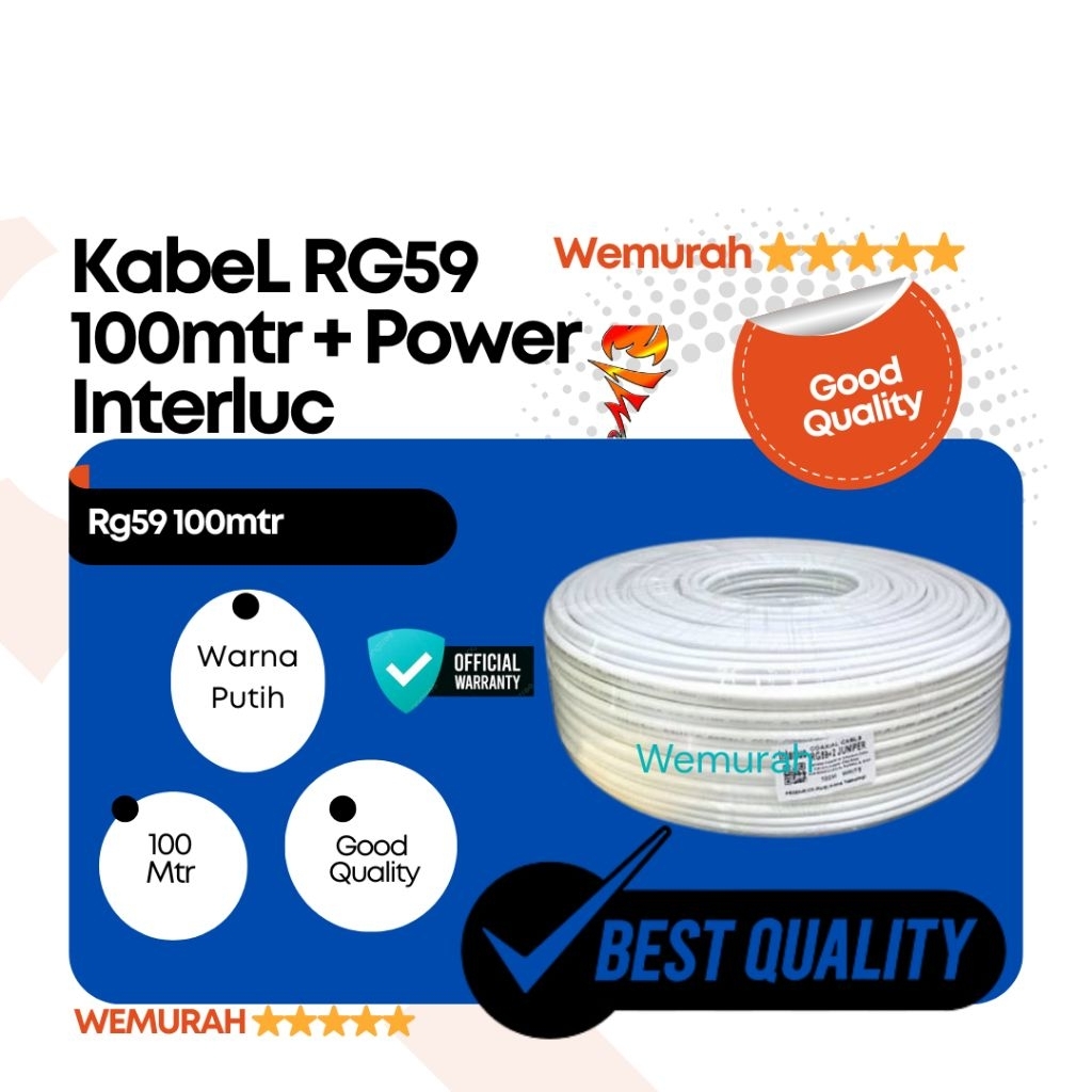 Kabel CCTV RG59 100 meter - Kabel Coaxial 100mtr Plus Power - Kabel Cctv