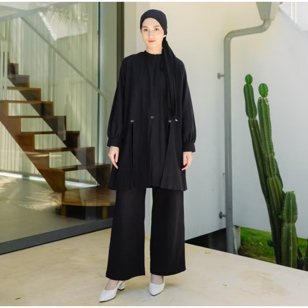 Lozy Hijab - Lea Set (One Set Linen Setelan Celana & Tunik Wanita) PRELOVED