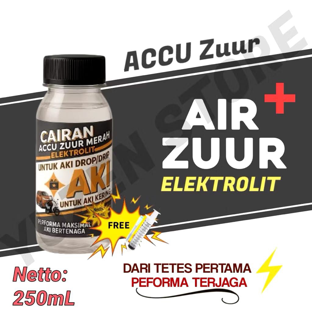 Air zuur plus elektrolit cairan aki plus cocok untuk aki kering dan basah
