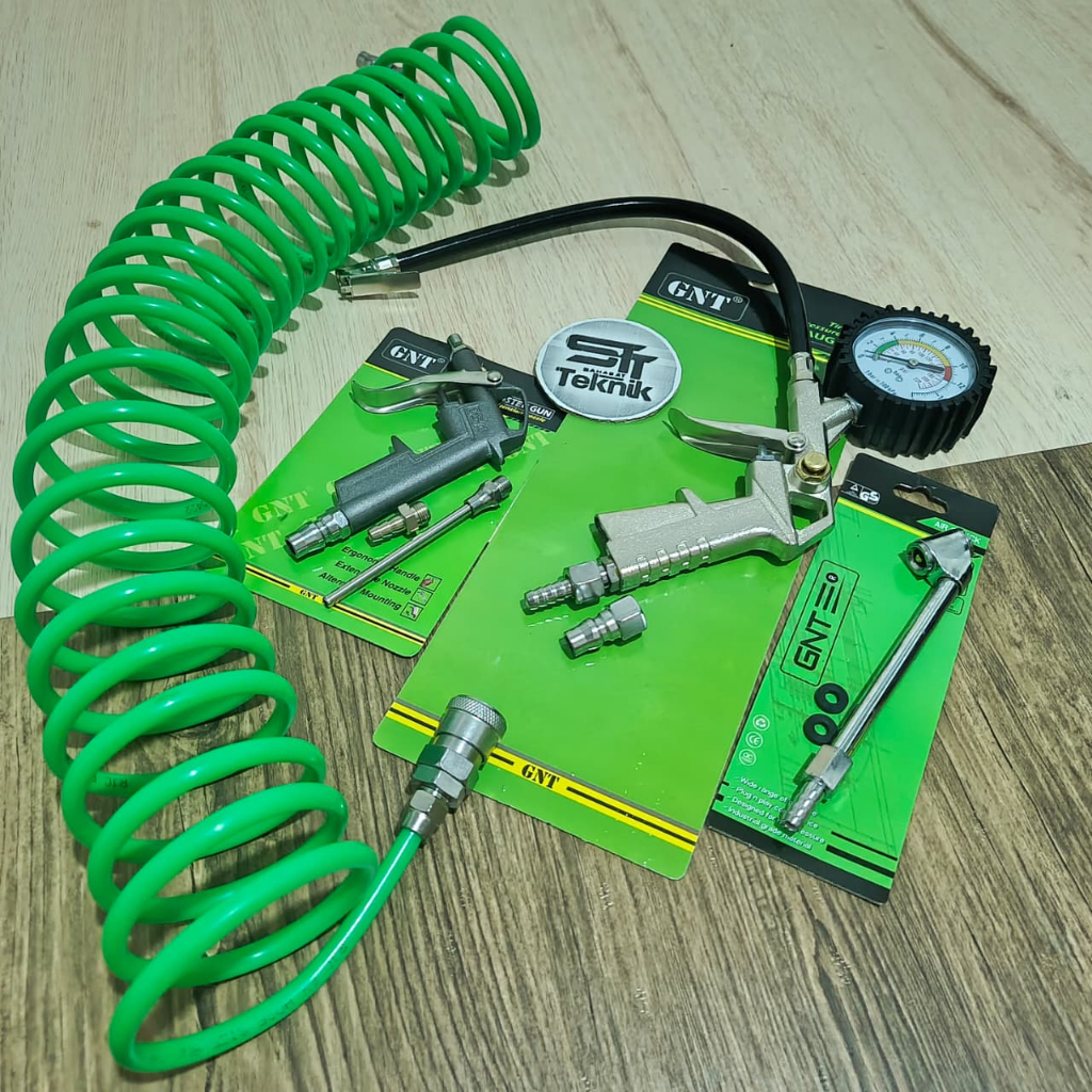 GNT Paket Peralatan Kompresor Selang Spiral 6 Meter + Air Chuck Gun - Semprotan Agin + Inflator Gun 