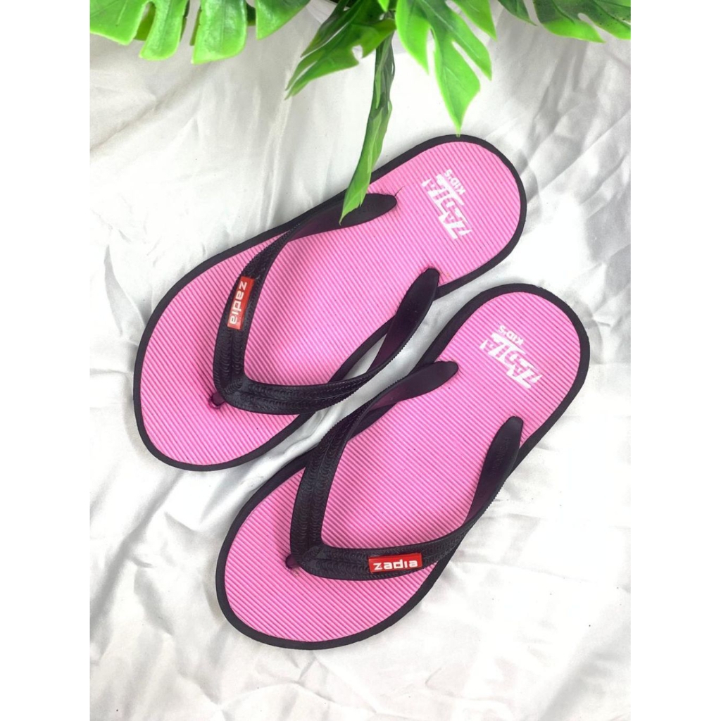 sandal japit anak zadia kids bahan spon eva premium motof garis oval pink-hitam