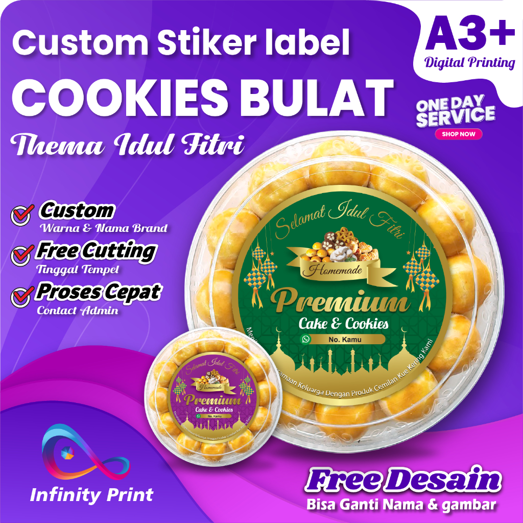 STIKER KUE IDUL FITRI BULAT / STIKER LABEL BULAT THEMA IDUL FITRI / STIKER TOPLES COOKIES