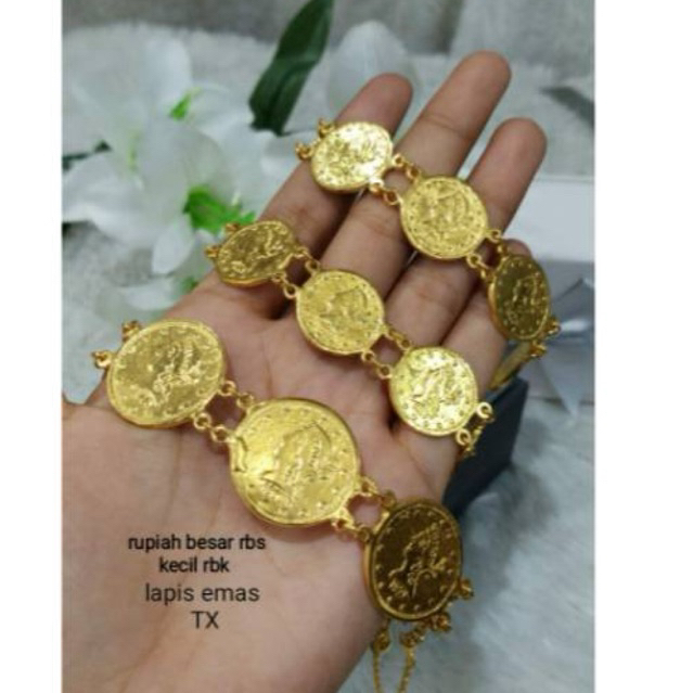 Gelang koin rupiah ringgit replika emas Penang lapis emas 24k