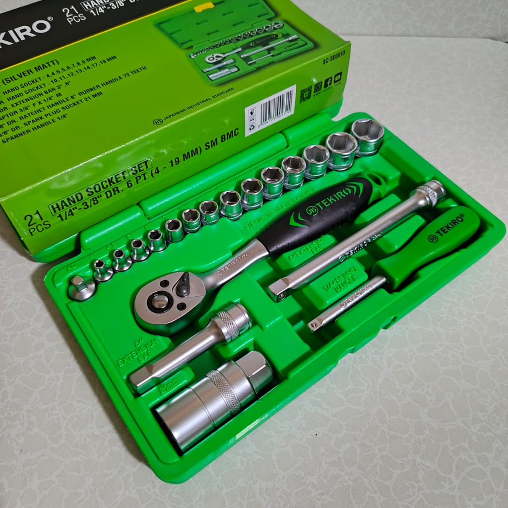 Tool Set Tekiro Kunci Sock 21 Pcs Hand Socket 1/4" - 3/8"  6 PT ( 4 - 21 mm ) 1 Box Kunci Pas - Shoc