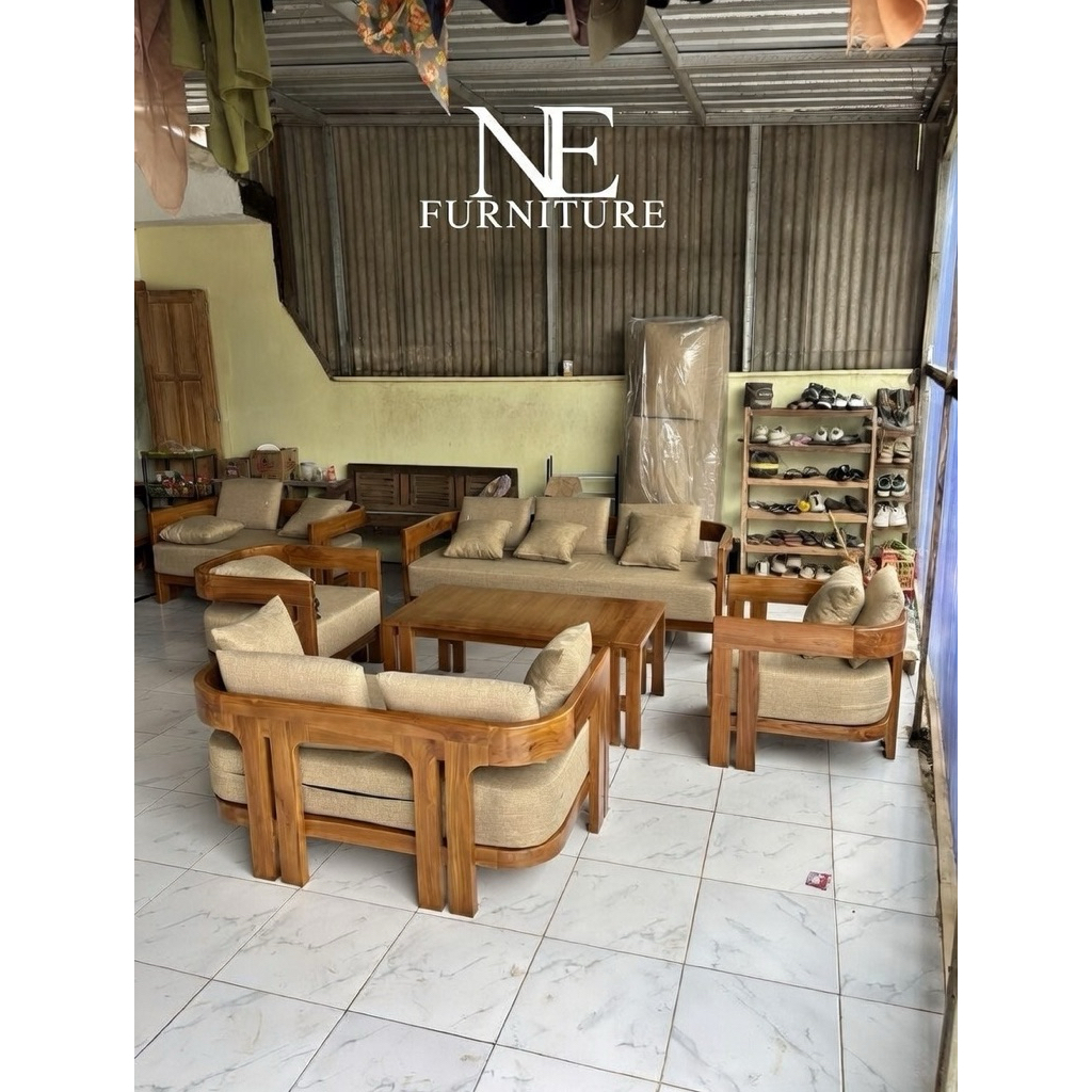 Sofa Kayu Jati Bantalan Minimalis - Set sofa kayu jati 3211Meja Minimalis