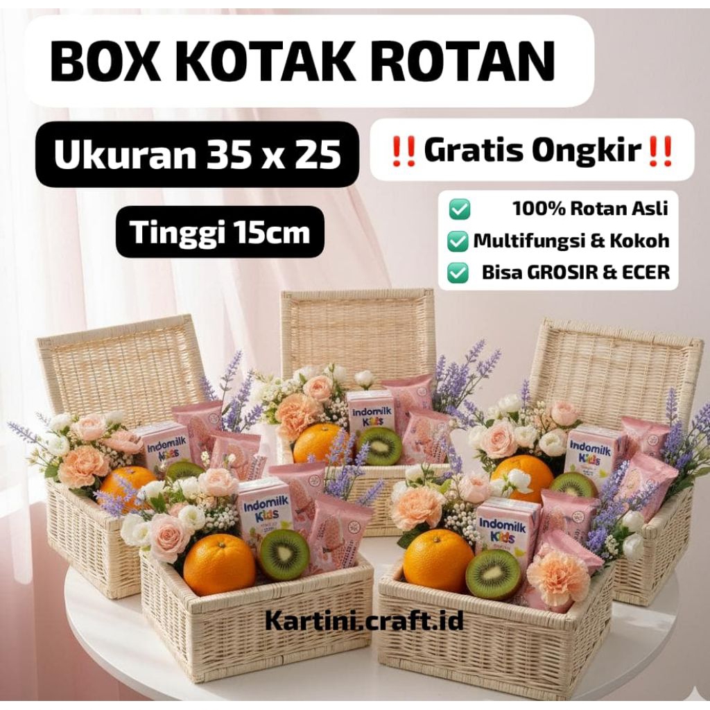 PROMO  Keranjang Rotan Ukuran 35x25 Hampers Box Hidden Hantaran Baki Seserahan Wedding Engagement La