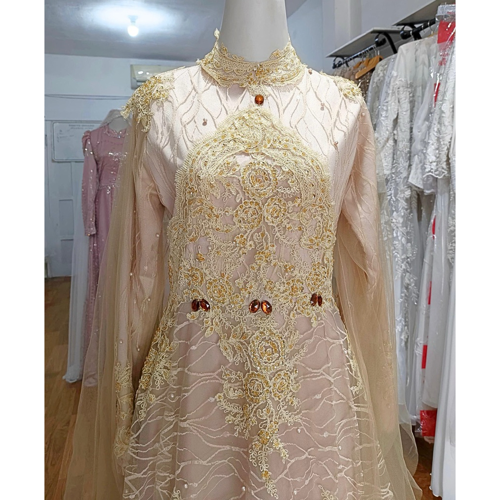 GAUN PENGANTIN MEWAH PREMIUM CREAM PRINCESS GAUN PERNIKAHAN SYARI MODEL KOREA KEKINIAN PUTIH KREM