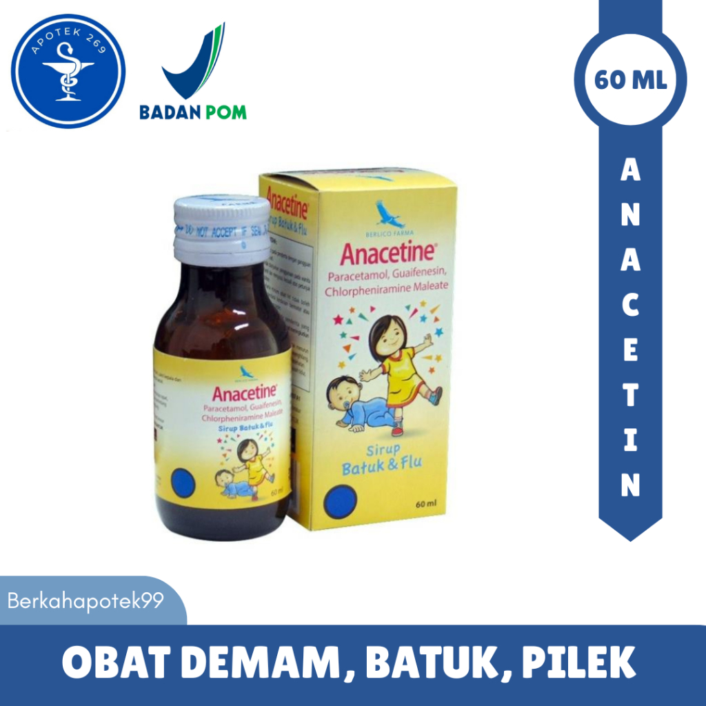 ANACETINE SYRUP 60ML OBAT DEMAM, BATUK, PILEK FLU BAYI