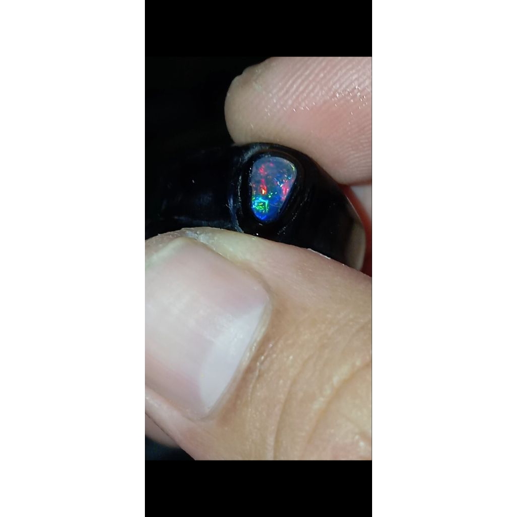 kalimaya Black oval  banten ring tanduk size 7 jarong full color