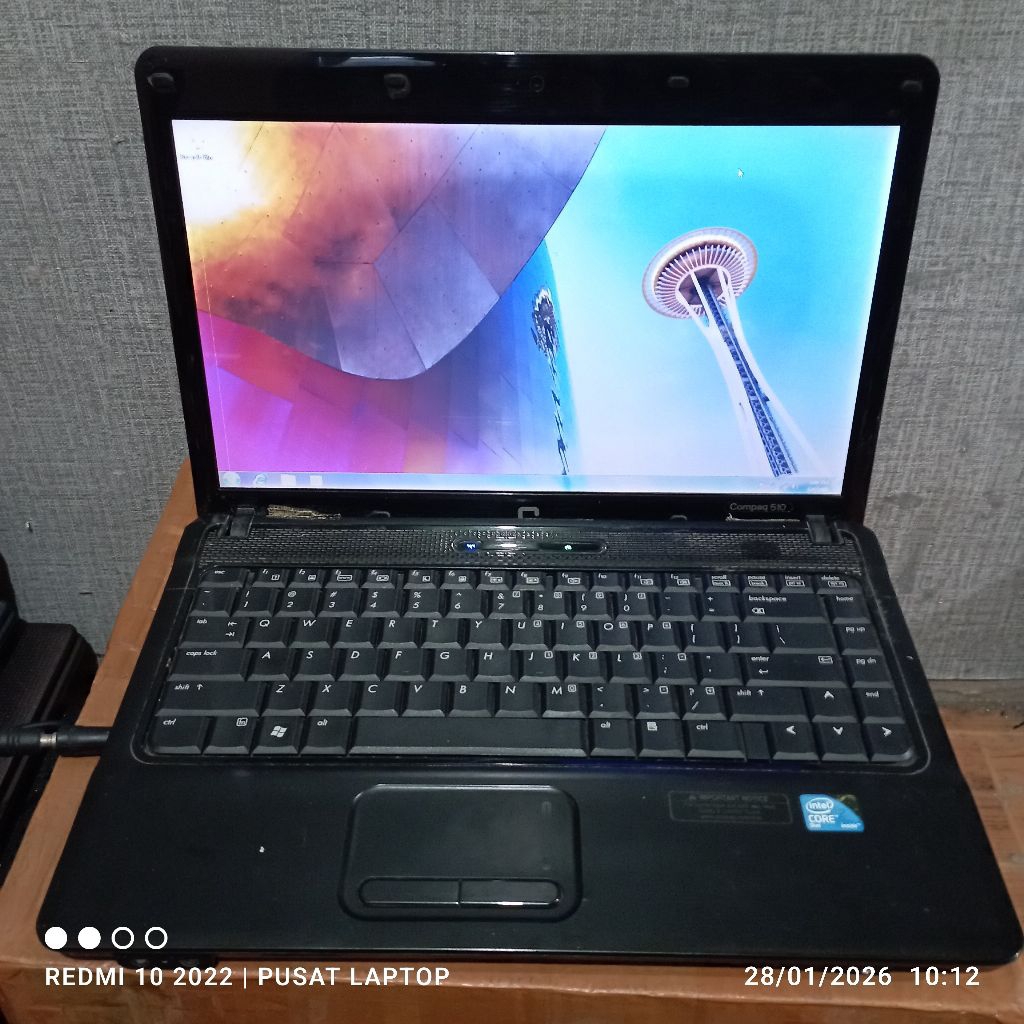 Laptop Compaq 510 windows 7 Prosesor Intel core 2 duo ram1gb DDR2 hrd40gn Lcd14in mesin normal teste