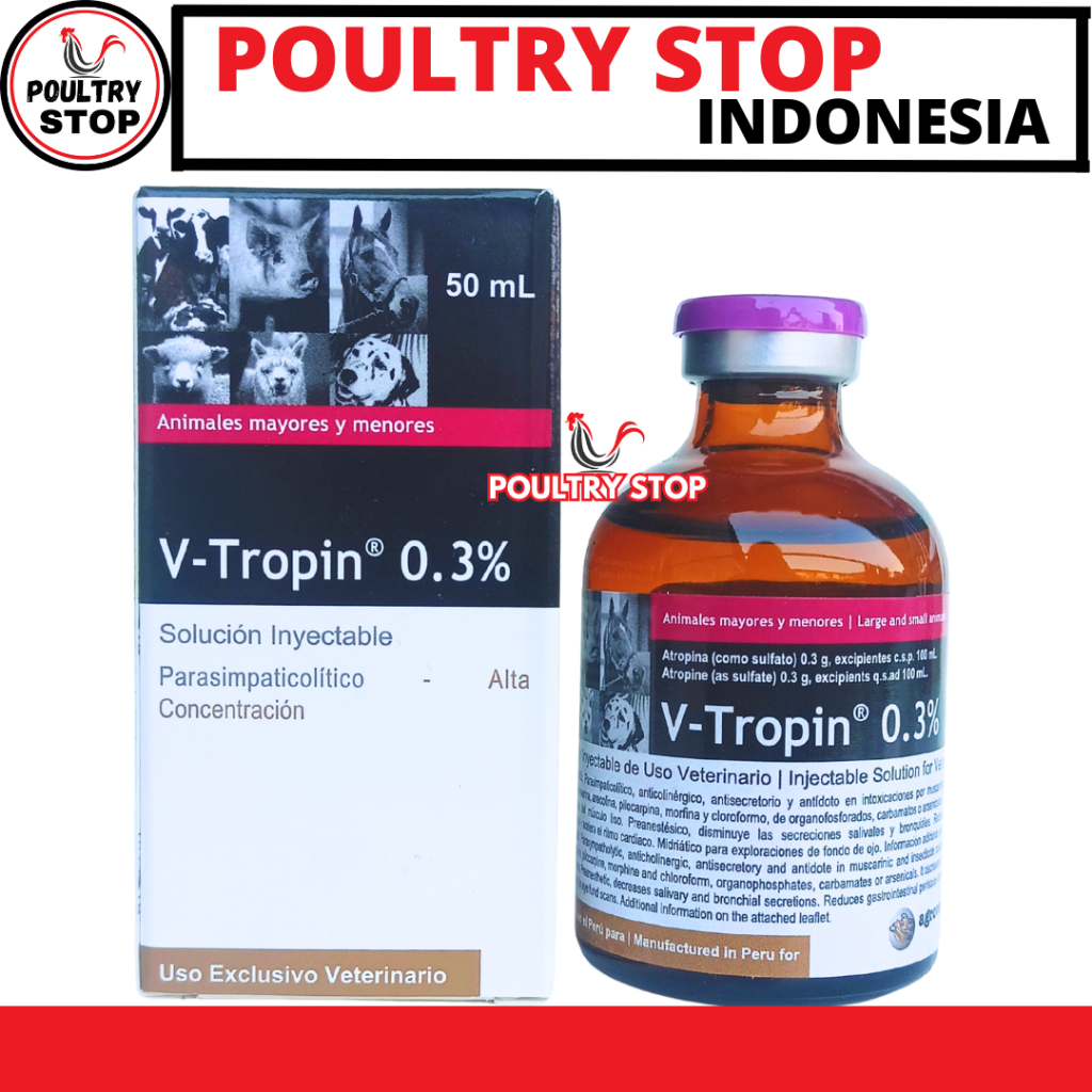 V TROPIN 50ML AGROVET - Obat Hewan Atropin Antidota Ternak Sapi Kuda Kambing Anjing Kucing Vtropin