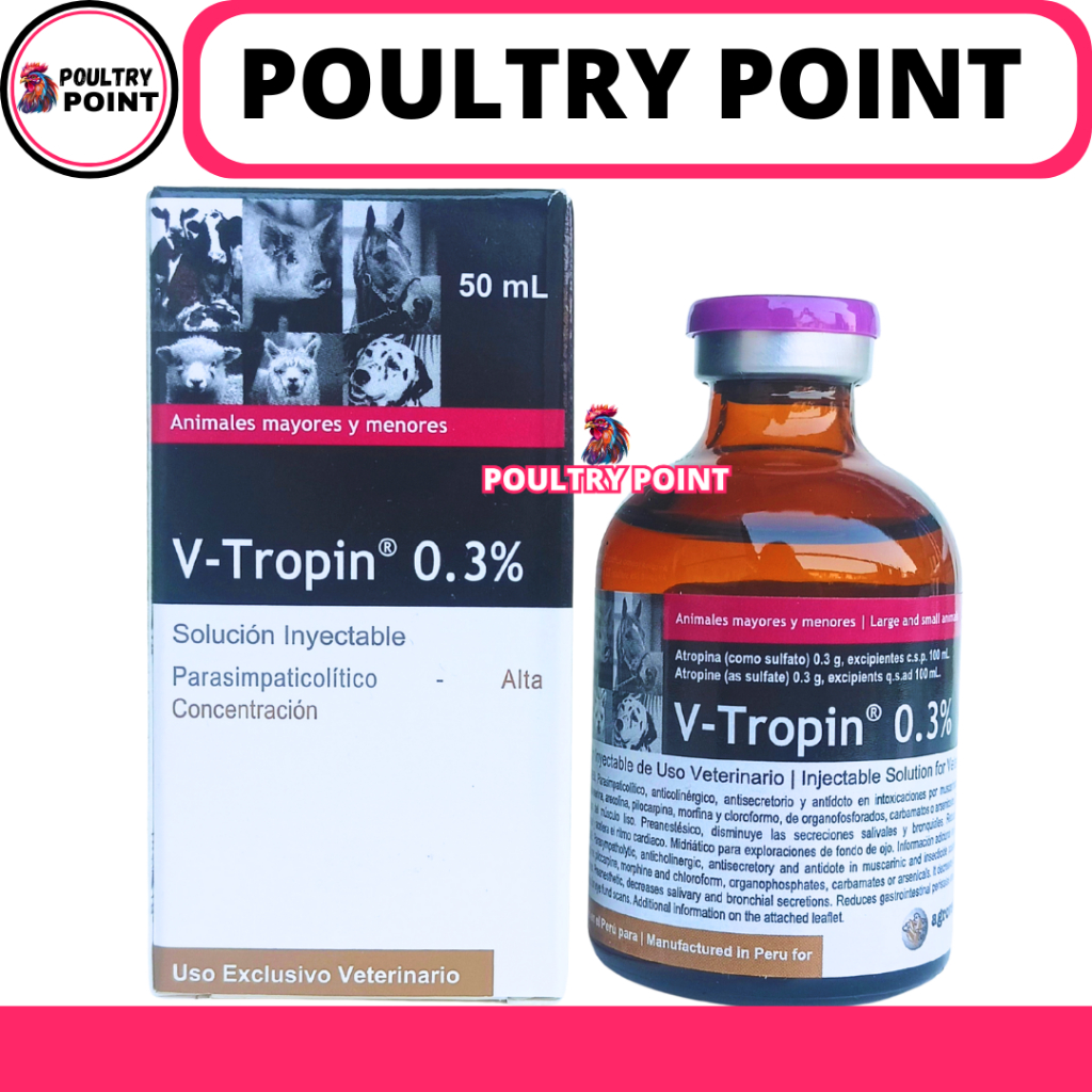 V TROPIN 50ML AGROVET - Obat Hewan Atropin Antidota Ternak Sapi Kuda Kambing Anjing Kucing Vtropin