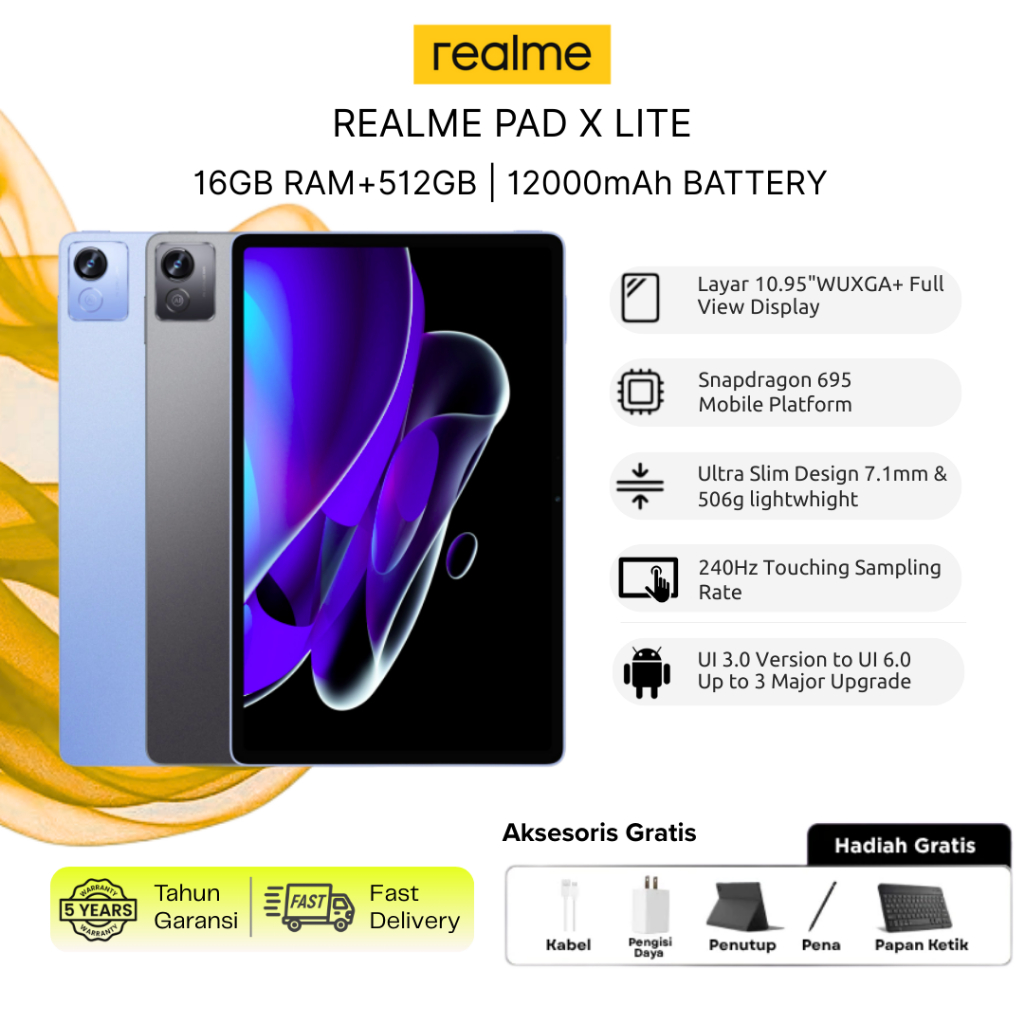 Realme Pad X LITE Andriod Tablet Snapdragon888 8GB + 256GB 10.1 Inch | Dual SIM WiFi 2.4/5G