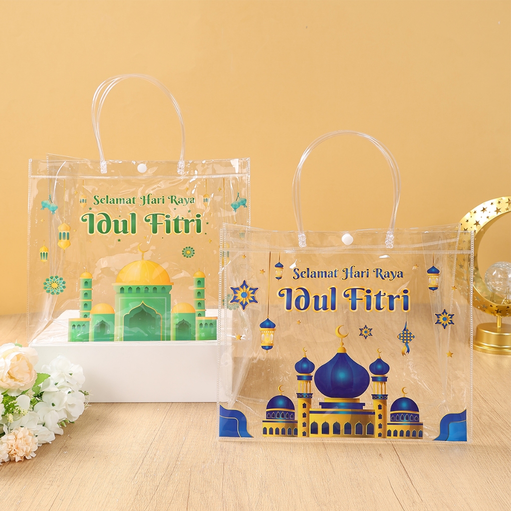 10Pcs Tas Hampers Lebaran Mika Transparan Bingkisan Hampers Tas Idul Fitri Lebaran Plastik Bening