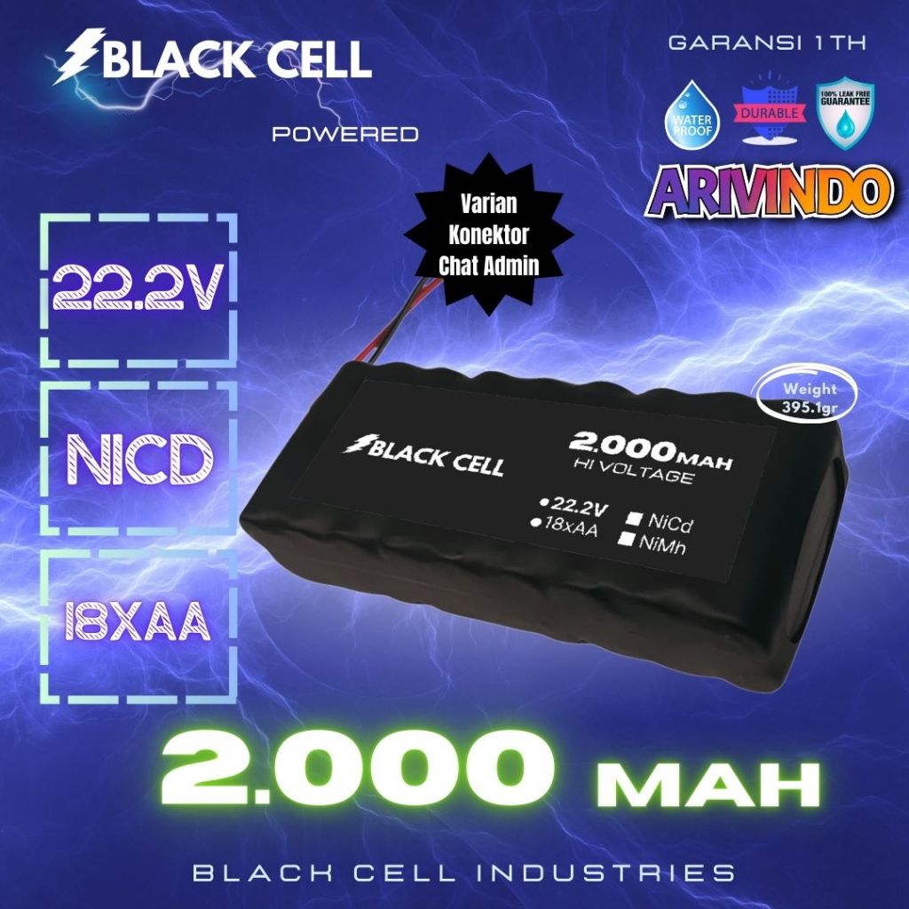 ARIVINDO Upgrade Battery NiCD 22.2V 18xAA 2000mAh BLACK CELL Waterproof Semi Hardcase Elektronik
