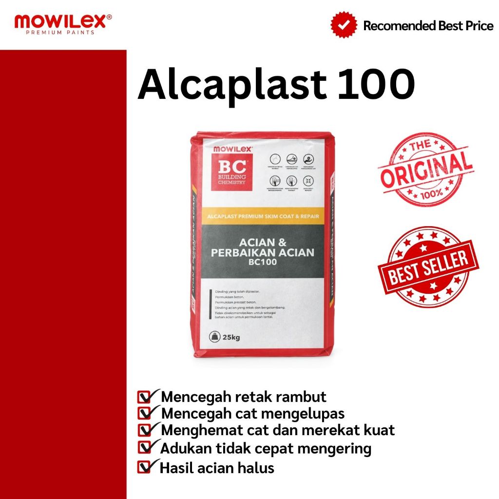 Mowilex BC 100 Alcaplast Premium Skimcoat & Repair Acian Dinding