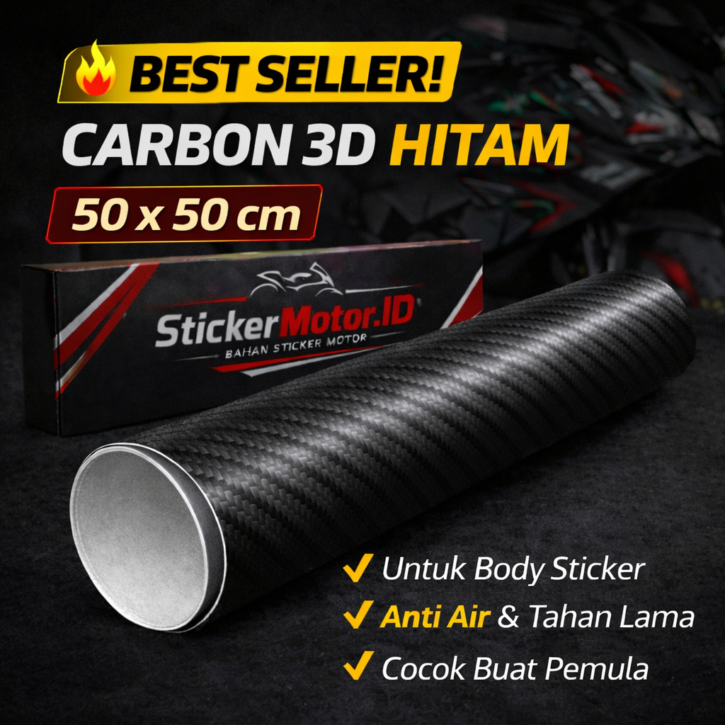 Sticker Motor Carbon 3D Hitam | Skotlet Motor | Sticker Wrap Body Motor | Tekstur Serat Karbon | Ant