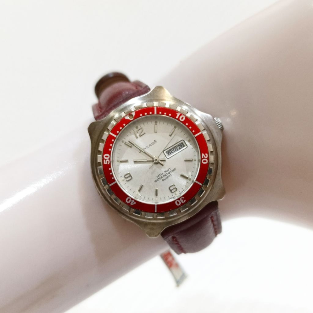 Jam Tangan John Claudia Paris Diver Red Bezel Ladies Quartz Watch Wanita Second Bekas Preloved Murah