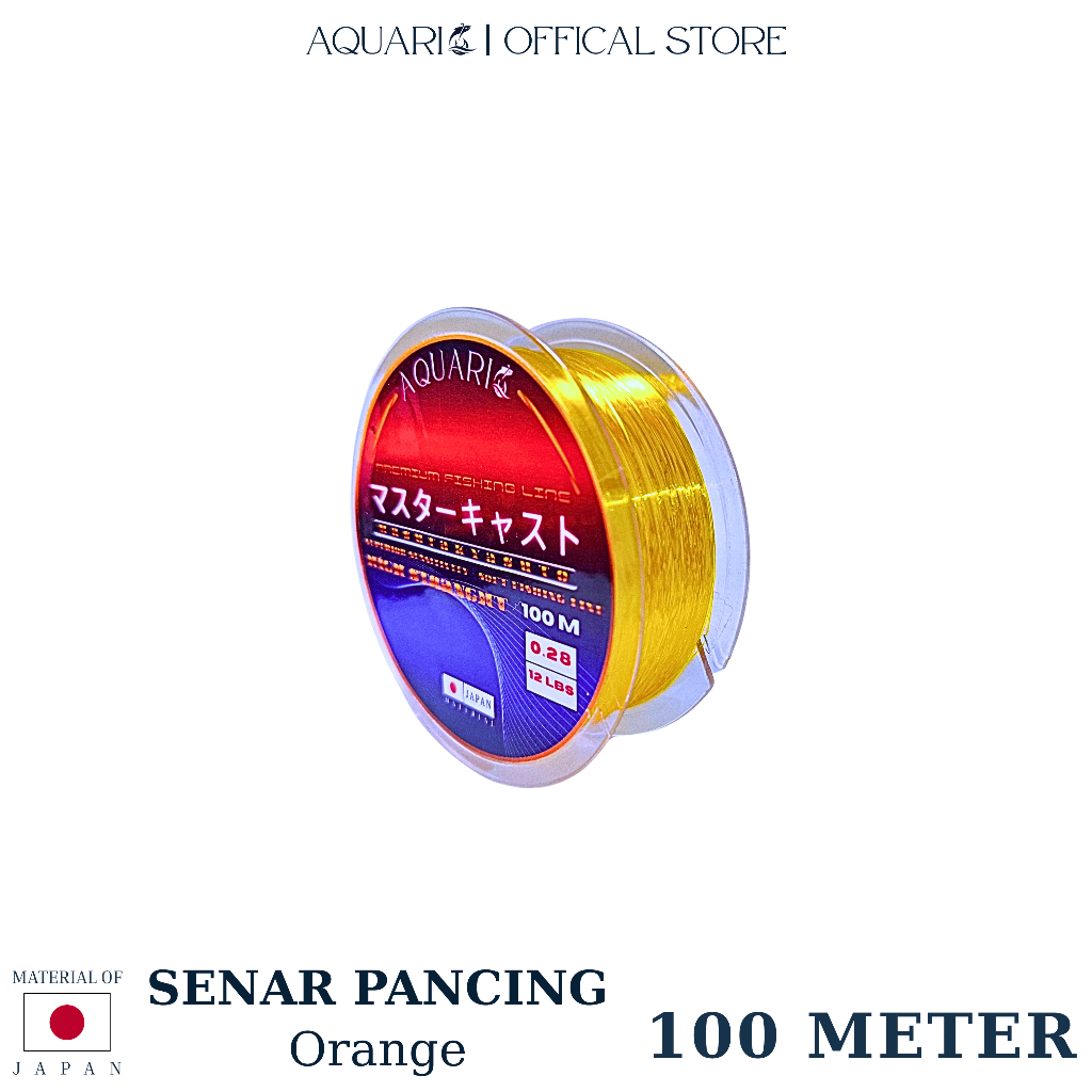 (AQUARIO OFFICIAL) Senar Pancing 100 Meter | Tali Pancing AQUARIO Warna Orange (Nilon) (Olahan) | Ku