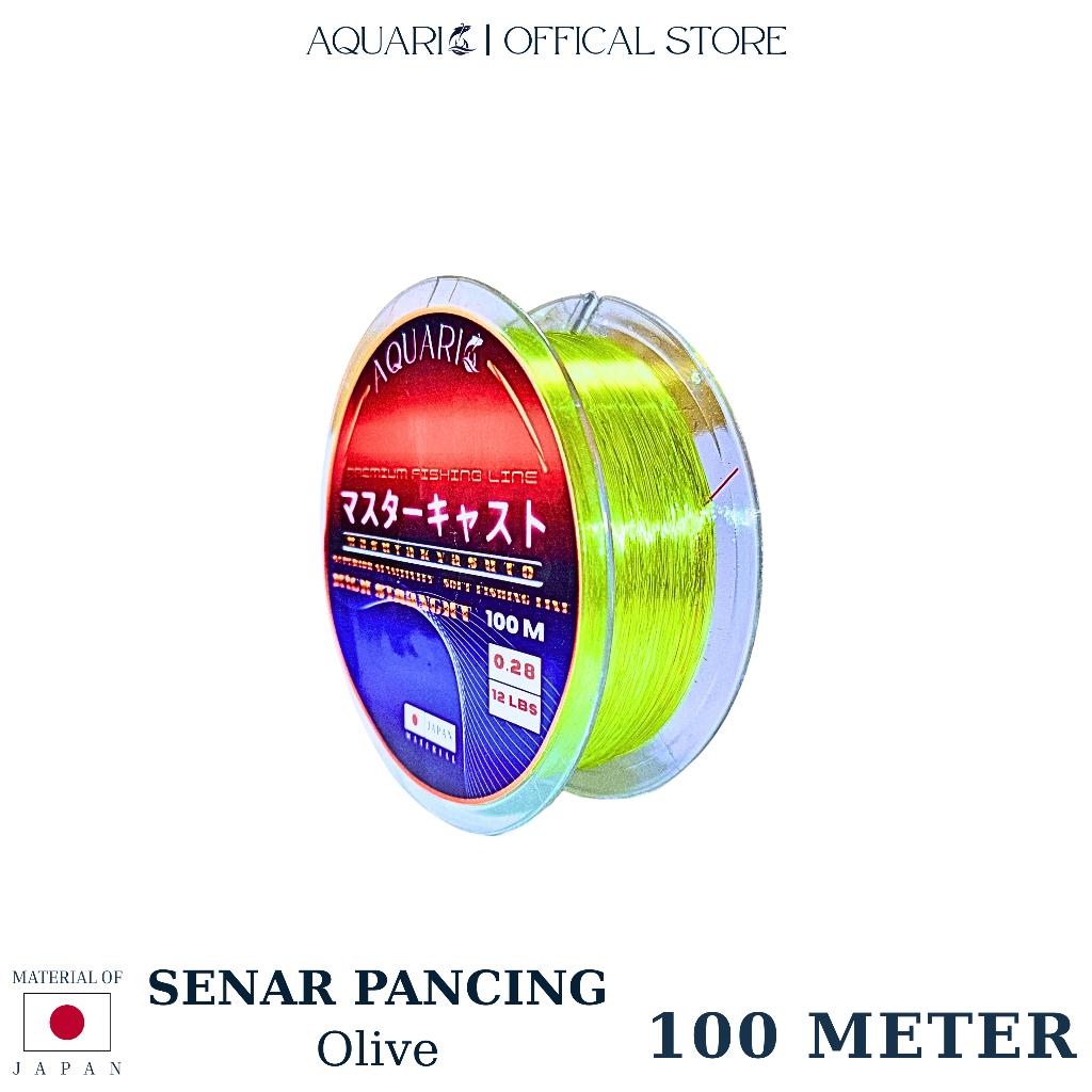 (AQUARIO OFFICIAL) Senar Pancing 100 Meter | Tali Pancing AQUARIO Olive (Nilon) (Olahan) | Kuat Anti