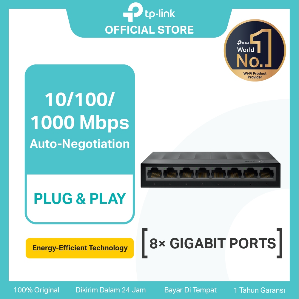 TP-Link LS1008G | 8 Port Gigabit Unmanaged Switch | Desktop | Ethernet RJ45 Hub | Plug & Play