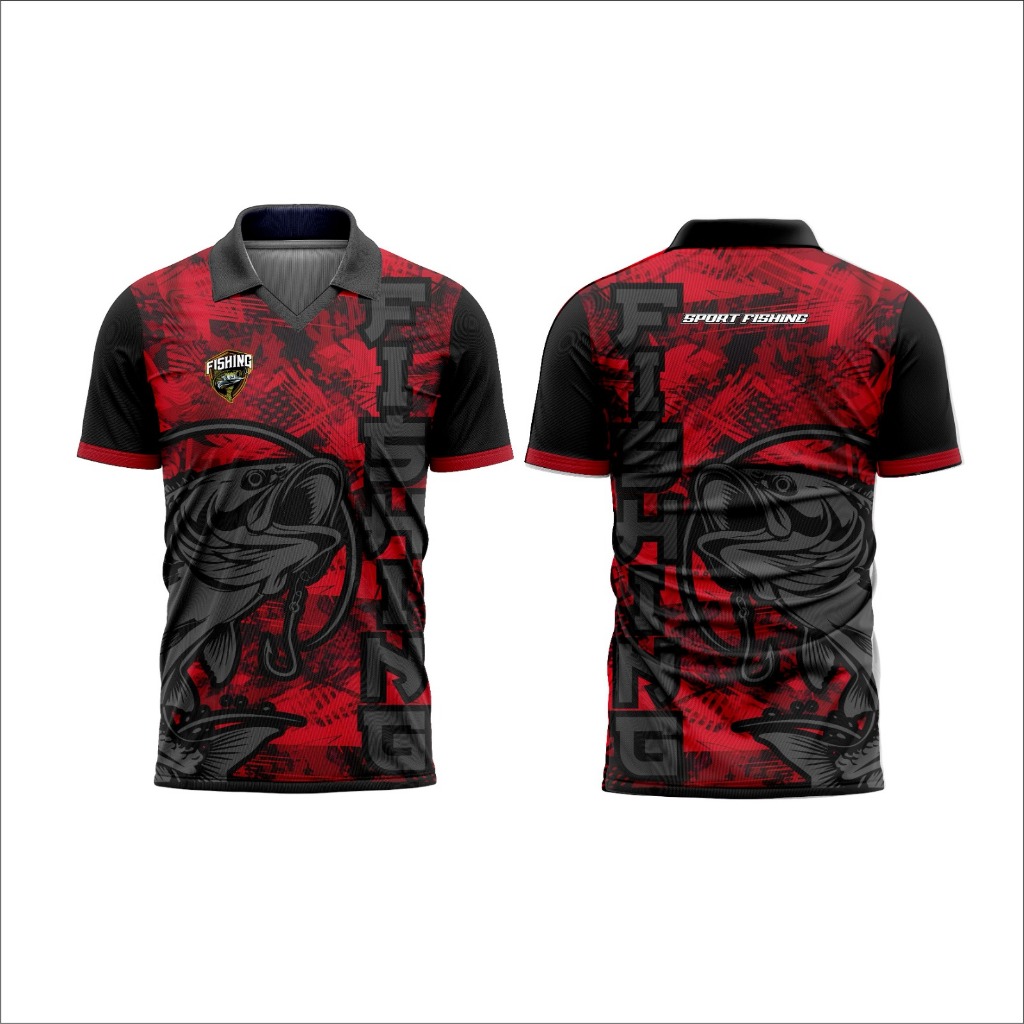 Baju Jersey Mancing Sport Fishing Lengan Pendek Berkerah V-Neck Drifit Elegan