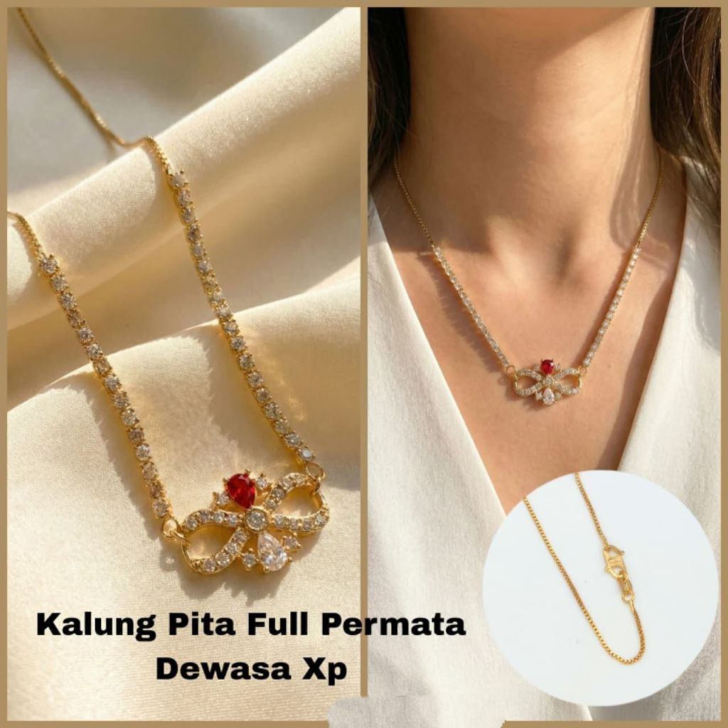 Kalung Rantai Model emas24k Pita full permata,kalung kualitas premium,,model terbaru, Anti Karat