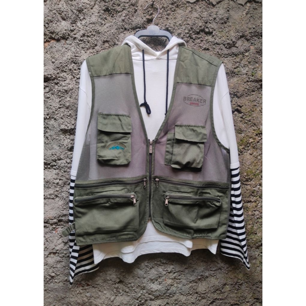 Vest Rompi Mancing Cargo Utility Hijau Army