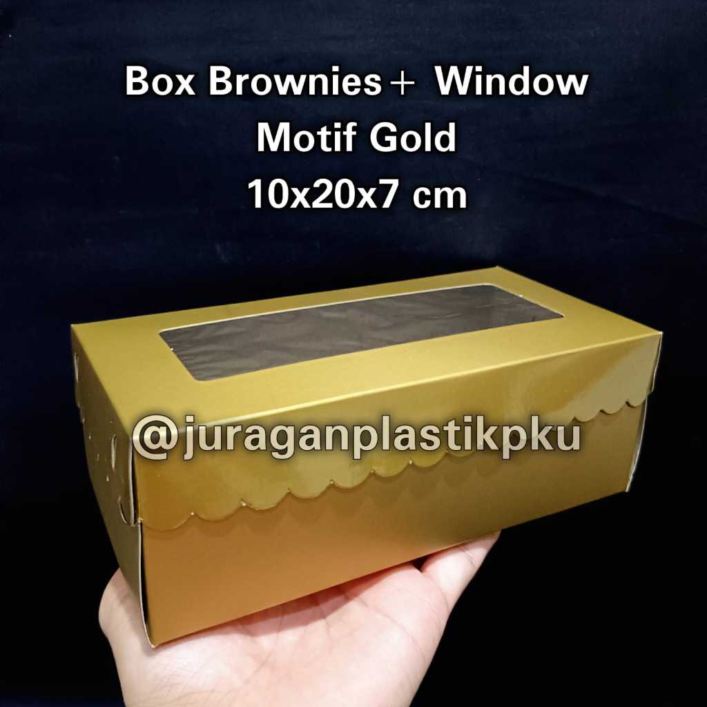 Box Brownies Gold + Window 10x20 cm | Dus Kotak Kemasan Kue Brownis Bolu Snack Emas Transparan