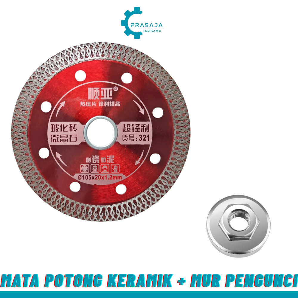 Mata gerinda pemotong keramik dry tipe tanpa air 4 inch motif bunga special bonus mur ring pengunci