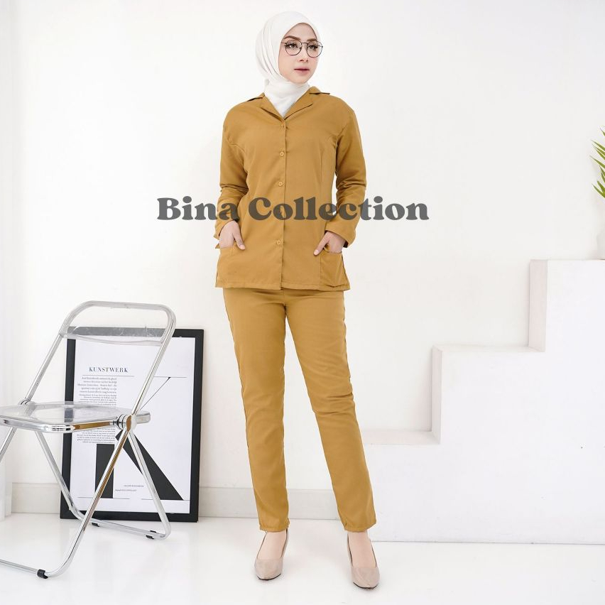 Seragam PNS Pemda Khaki Wanita Lengan Panjang Seragam ASN Baju PDH Khaki Baju Guru Khaki Wanita