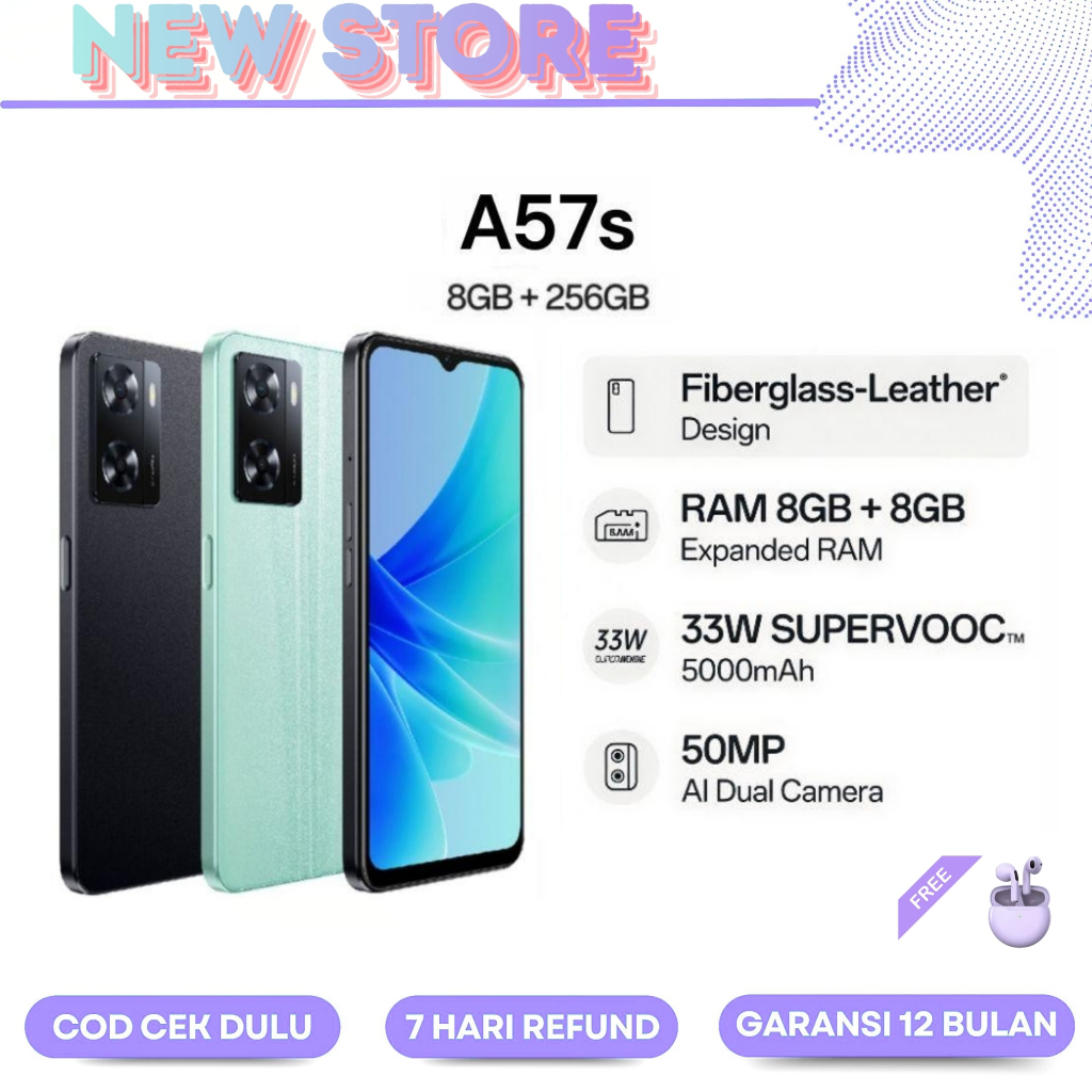 [Bekas] [Seperti baru 99%] Smartphone Bisa COD HP A57S 4G-RAM 8GB & 256GB,  33W SuperVOOC Baterai 50