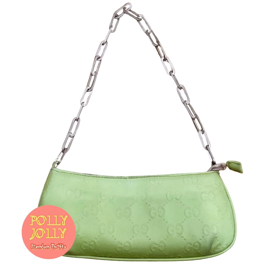 Tas Bahu Tali Rantai Shoulder Bag Trendy Kasual Warna Hijau (Preloved)