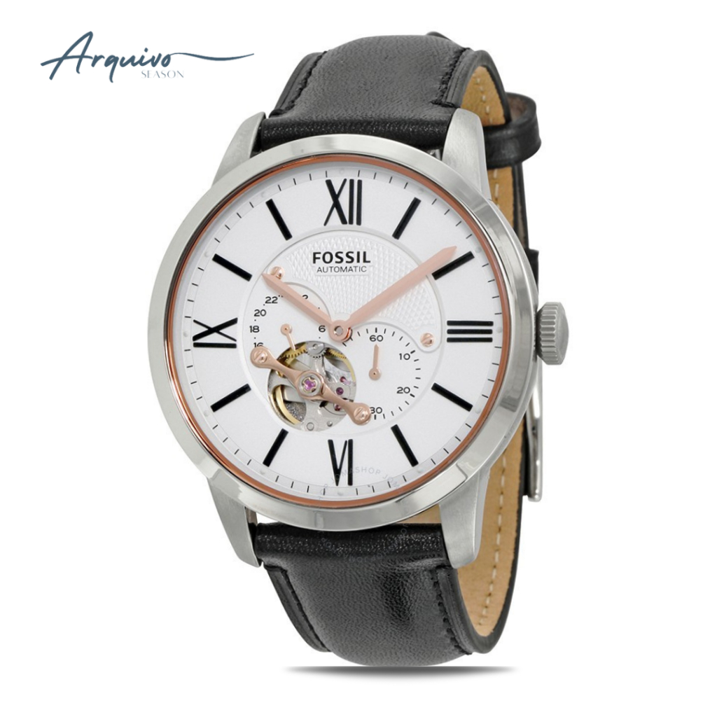 Jam Tangan Fossil Pria Townsman Automatic Kulit Black Casual Original ME3104