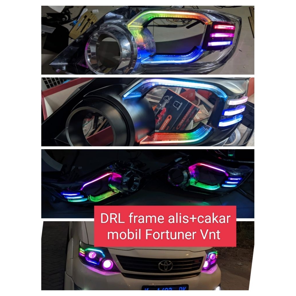 CUSTOM SLIME L FRAME LAZY CAKAR LED DRL DEPAN RGB MOBIL FORTUNER VNT 2012,2013,3014 & 2015